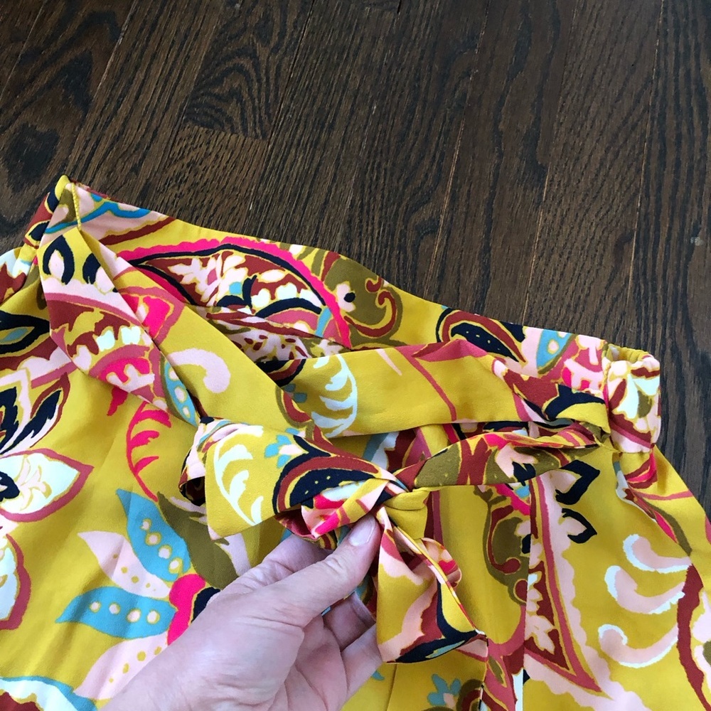 *NWOT* LOFT Women’s M Mustard Yellow Floral Paisley Tie Waist Slit Maxi Skirt - Picture 5 of 13